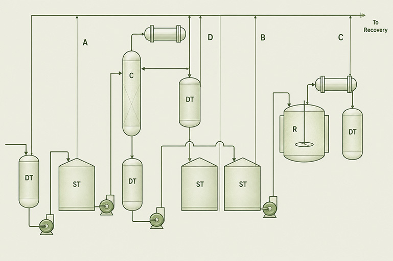 Connecting multiple process sources to one recovery unit